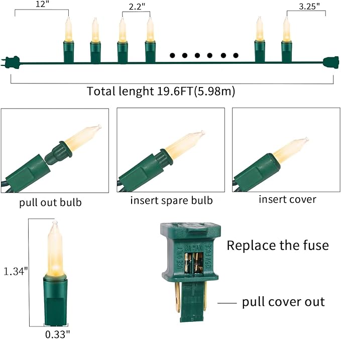 Ultra-Bright Connects End to End Warm White Christmas Mini Lights 100L 19.6Ft UL Listed Incandescent Bulb String Light Set for Indoor and Outdoor Holiday Garden Party Christmas Tree Decor-VerdiqueGarden