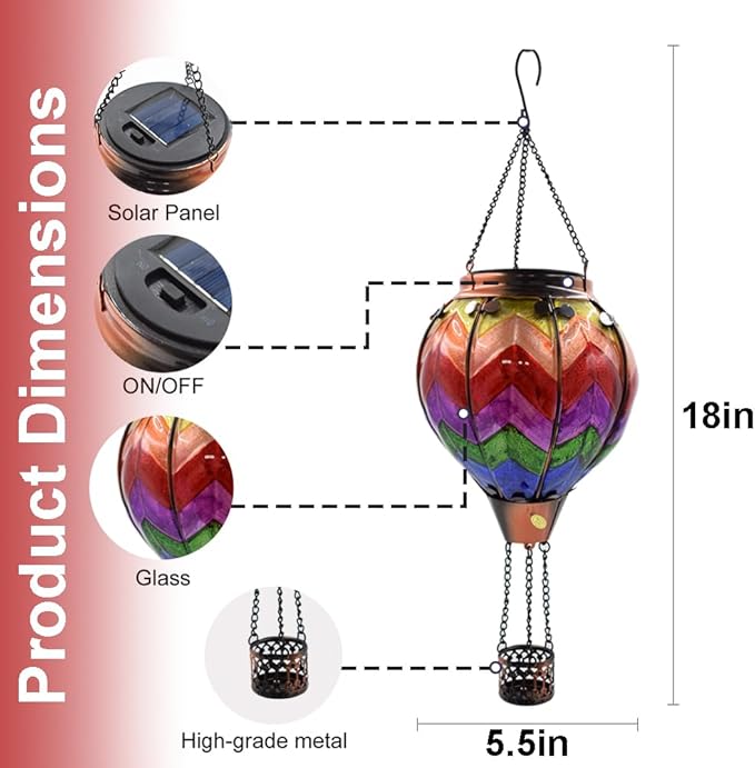 Hot Air Balloon Solar Lantern with Flickering Flame Hanging Solar Lanterns Outdoor Lights Waterproof Lanterns Decorative Garden Patio Yard Party Decor Wavy-Colorful + Sunflower-VerdiqueGarden