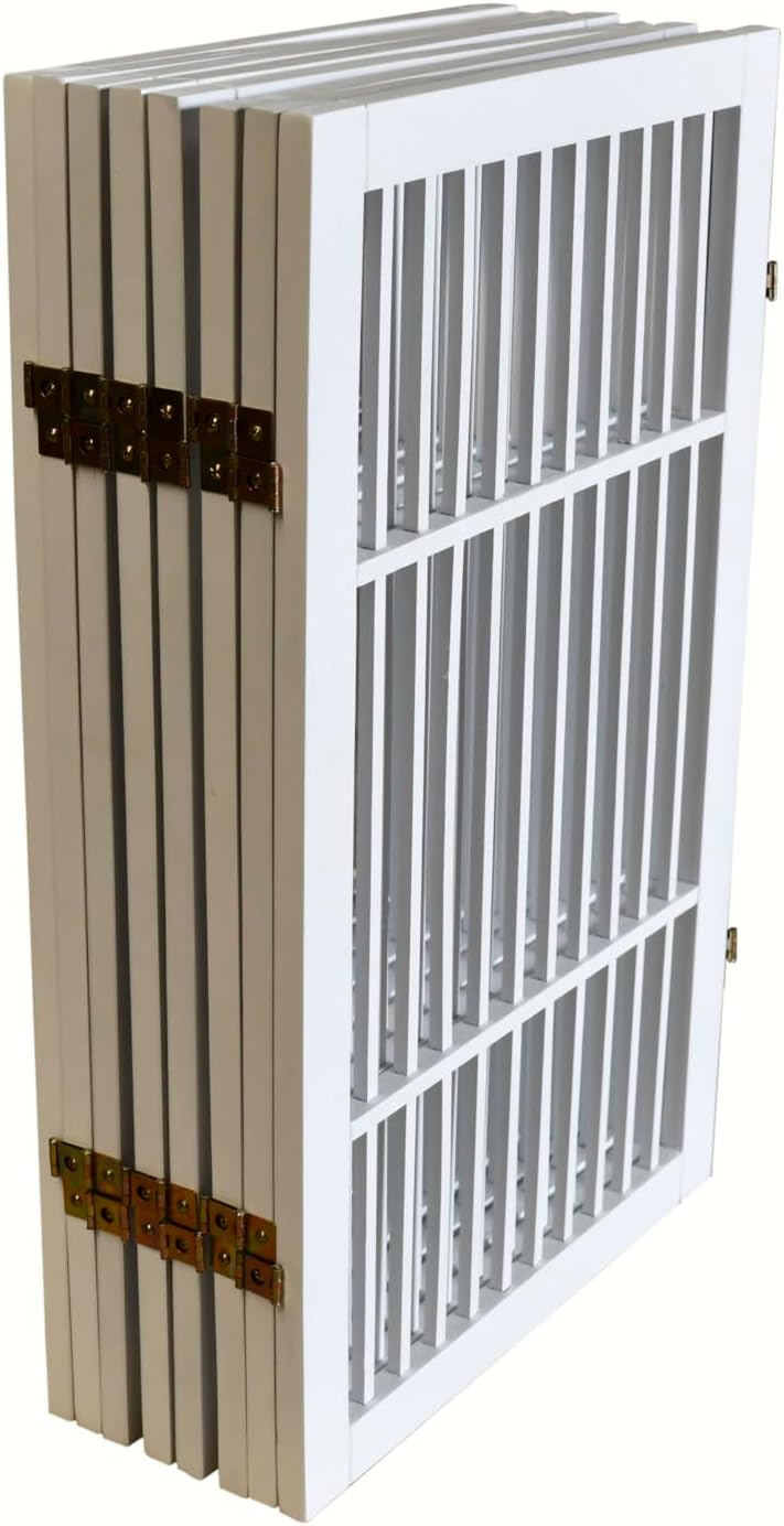 Pet Dog Gate Strong and Durable Freestanding Folding Acacia Hardwood Portable Wooden Fence Indoors or Outdoors by Urnporium (White Pet Gate, 8 Panel 30" Tall)-VerdiqueGarden