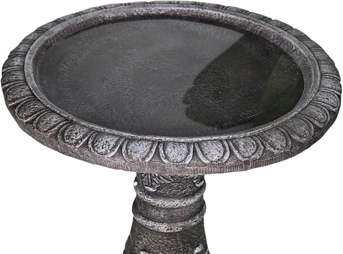 SKYFIRE 24.4" H Cement Bird Bath for Garden- Fibre Reinforced Concrete Bird Baths for Outdoors, Large Size Vintage Carved Pedestal Birdbath for Patio, Yard, Lawn -20”Dia. X 24.4”H Bird Fountain-VerdiqueGarden
