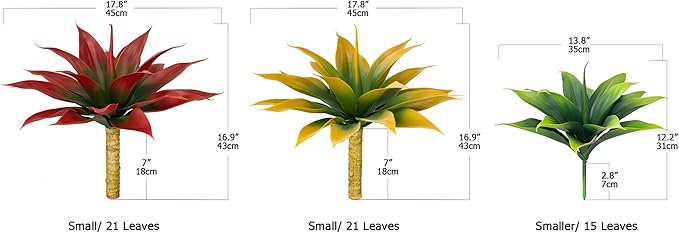 Artificial Agave Plants,Large UV Resistant Fake Agave Planters for Indoor and Outdoor Decorating Tropical Plant Succulents Greenery Indoor Decor (2Pack,18" Red)-VerdiqueGarden