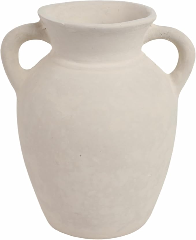 Sagebrook Home Vintage Ceramic Vase - Handmade Pottery Paper Mache Jug - Decorative Home Accent for Living Room, Bedroom, Office - 9" White-VerdiqueGarden
