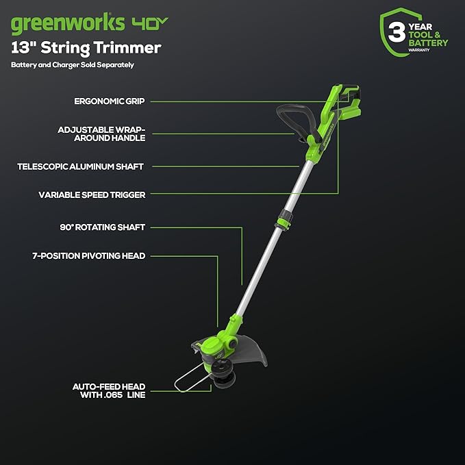 Greenworks 40V 13-Inch Cordless String Trimmer/Edger and Leaf Blower Combo Kit + 3 Bonus Spools, 2.0Ah Battery and Charger Included-VerdiqueGarden
