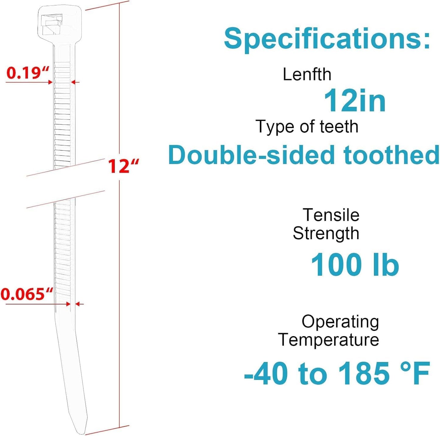 12 Inch Zip Ties Double Sided Toothed (Bulk 1000 Pack),100 LBS Tensile Strength Heavy Duty Cable Wire Ties With Self-Locking Adjustable More Durable Nylon Tie Wraps for Indoor Outdoor-VerdiqueGarden