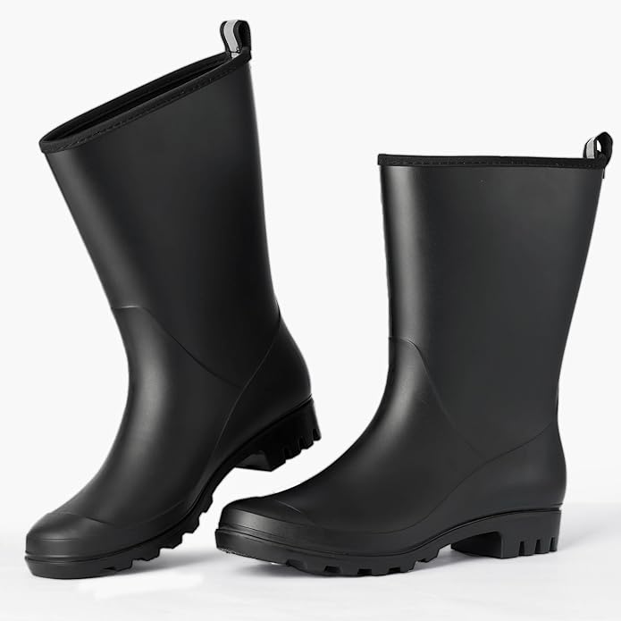 Mid Calf Rain Boots Women Waterproof PVC Womens Rubber Rain Boot Seamless Rain Footwear Outdoor Garden Work Walking-VerdiqueGarden