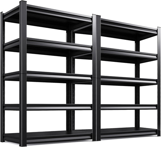 Garage Shelving 3000lb Heavy Duty Shelving Adjustable Metal Shelvings Garage Storage Shelves 5 Tier Utility Shelvin Unit Metal Shelf Rack for Basement Industrial Black 72''H*46''W*20''D,2 Pack-VerdiqueGarden