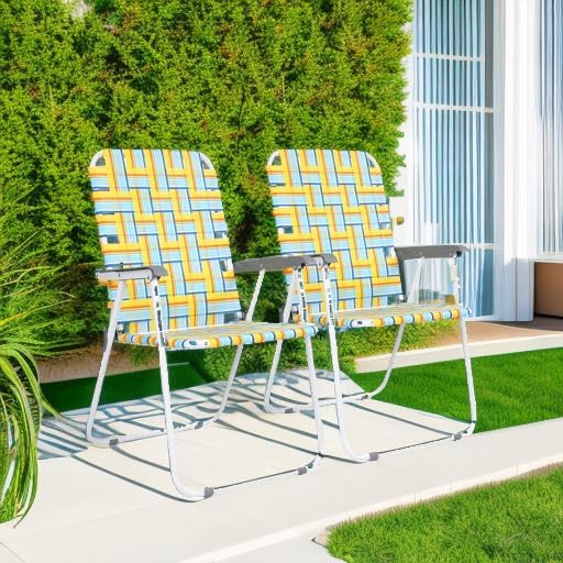 VINGLI Patio Lawn Webbed Folding Chairs Set of 2, Outdoor Beach Chair Portable Dining Chair for Outdoor Yard, Garden (Yellow, Classic)-VerdiqueGarden