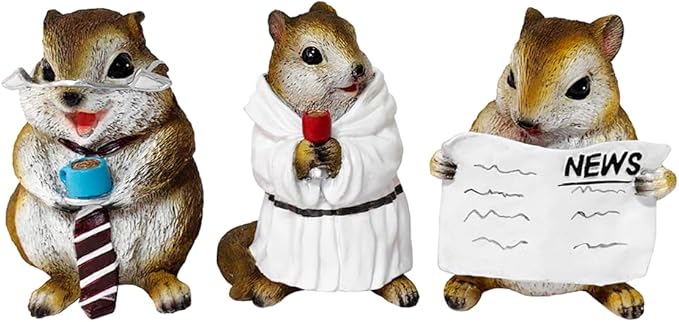 Spring & Summer-Themed Garden Statues – Adorable Outdoor Decor for Lawn, Patio & Porch (Whimsical Chipmunk Trio Set of Three Figurines, 5" Cute Desk Decor and Garden Statues)-VerdiqueGarden