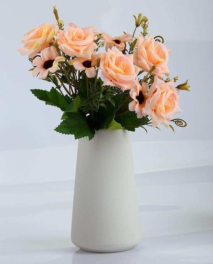 Simple Vase for Flowers Plants, Matte Vases for Modern Table Shelf Home Decor Wedding Boho Decor, 6" H Frosted Elegant Ceramic Vase for Pampas Grass Fluffy Stem Bouquet Lavender Flowers (White, 2)-VerdiqueGarden