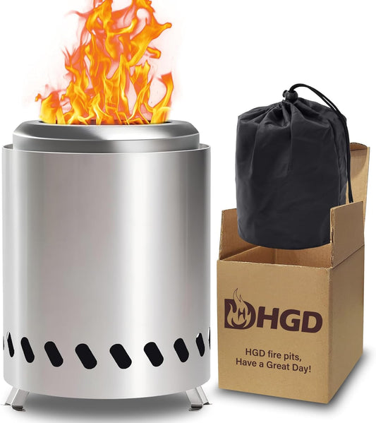 HGD Small Tabletop Fire Pit, Smokeless Table Top Firepit, Portable Mini Stove with Carry Bag for Camping Backyard Patio Garden Picnic, Fueled by Pellets or Wood, Stainless Steel, Silver-VerdiqueGarden