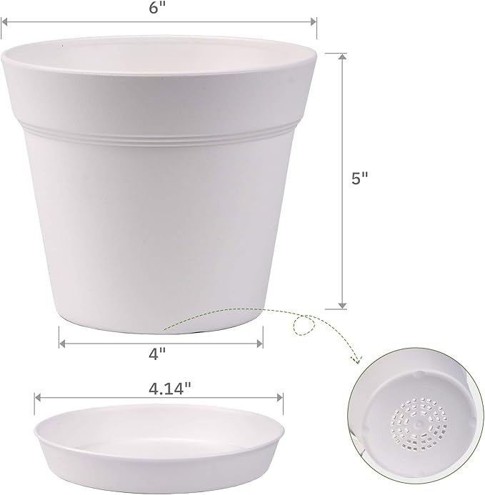 Homenote Pots for Plants, 15 Pack 6 Inch Plastic Planters with Multiple Drainage Holes and Trays,Plant Pots for All Home Garden Flowers Succulents (White)-VerdiqueGarden