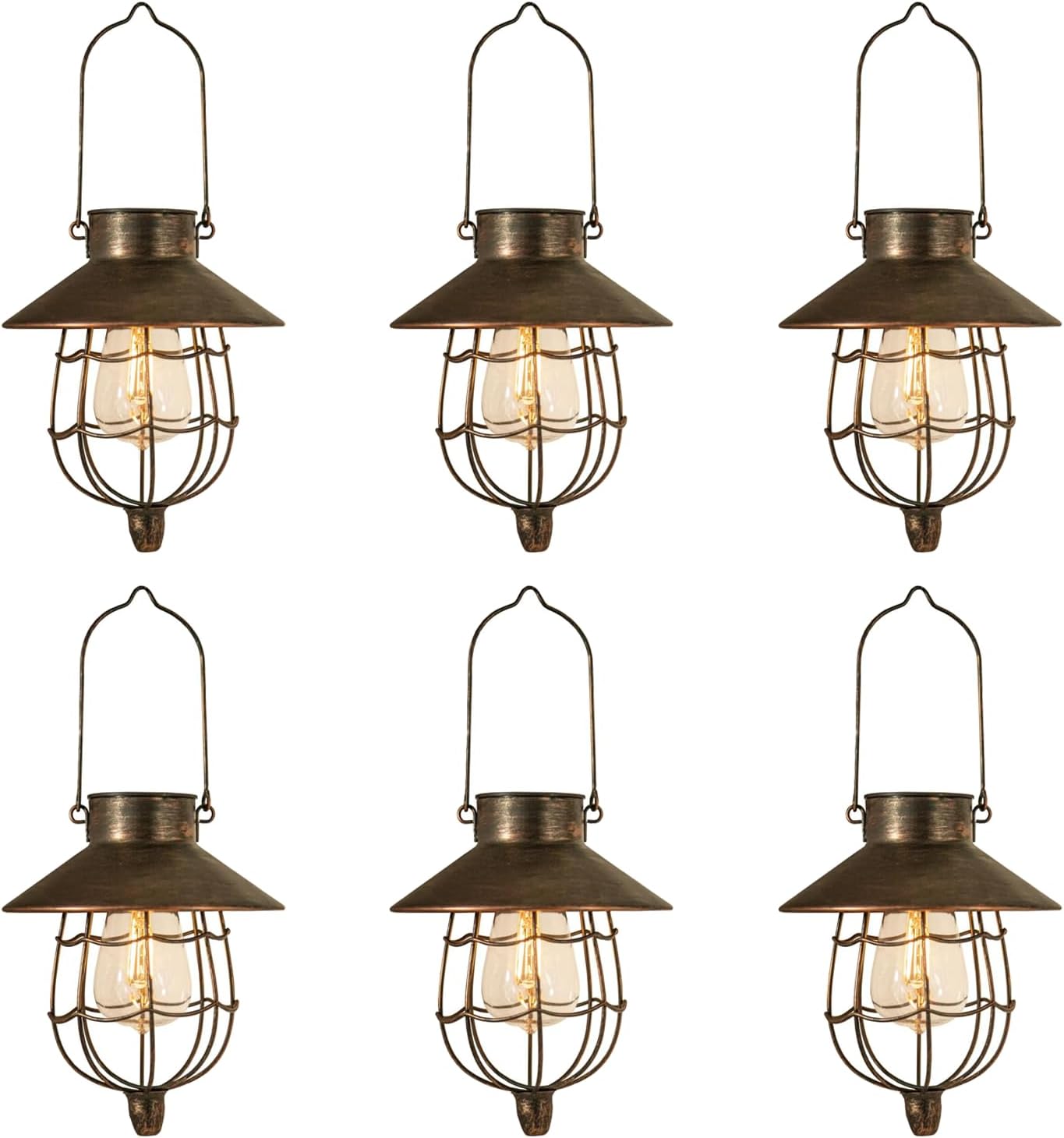 YAKii 6 Pack Solar Lantern Hanging Waterproof Outdoor Metal Solar Lamp with Warm White Light Decorate for Yard Garden Pathway Patio Porch (Antique Copper)-VerdiqueGarden
