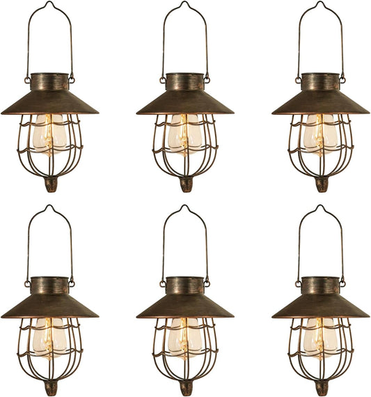 YAKii 6 Pack Solar Lantern Hanging Waterproof Outdoor Metal Solar Lamp with Warm White Light Decorate for Yard Garden Pathway Patio Porch (Antique Copper)-VerdiqueGarden