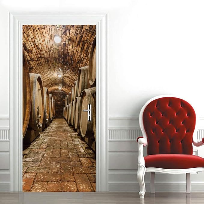 3D Door Stickers Murals Peel and Stick - Wine Cellar - Door Wallpaper Self-Adhesive Door Decals Removable PVC Waterproof Door Poster for Bedroom Living Room Door Decoration 37.4" x 84.6"-VerdiqueGarden