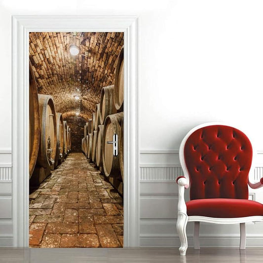 3D Door Stickers Murals Peel and Stick - Wine Cellar - Door Wallpaper Self-Adhesive Door Decals Removable PVC Waterproof Door Poster for Bedroom Living Room Door Decoration 37.4" x 84.6"-VerdiqueGarden