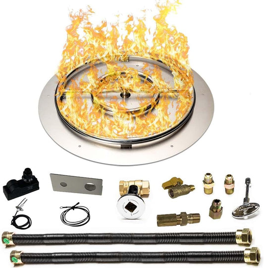 Stainless Steel Fire Pit Burner Pan & Ring Deluxe Kit for Liquid Propane, 30-Inch Pan, 24-Inch Ring, 150,000 BTU Max-VerdiqueGarden