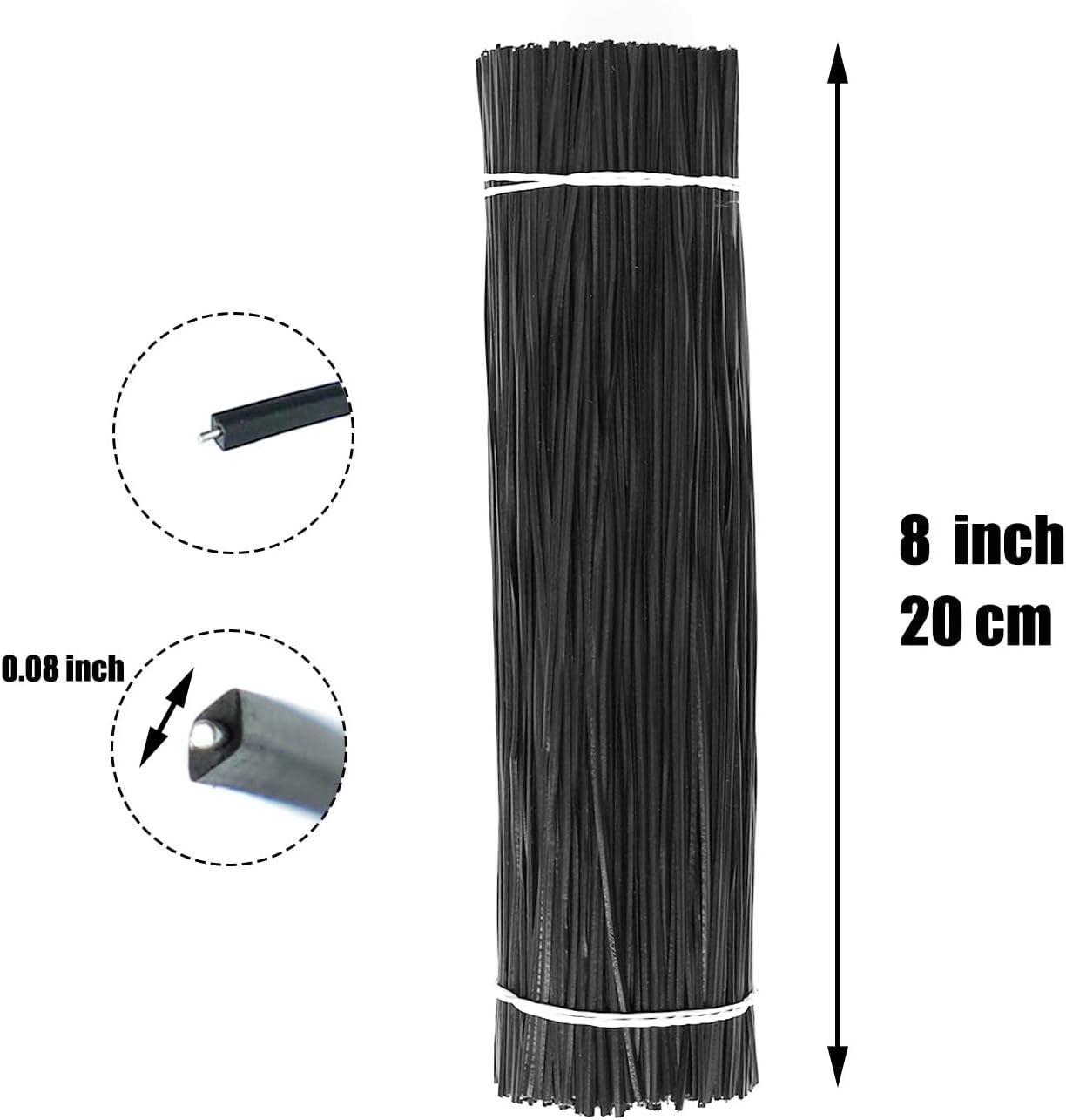 1000 pcs 8 inch Black Cable Twist Ties Plastic Twist Ties with Rugged Metal Innercores Reusable Fastening Cable Cord Wire Ties-VerdiqueGarden