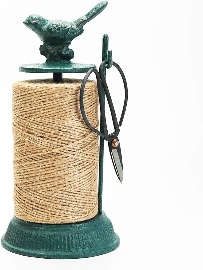 Sungmor Cast Iron Garden Twine Holder Set - 1300ft. Natural Jute Twine String & Rope Rack & Scissors - Decorative & Practical Home Arts Crafts Tools for Picture Display Gift Wrapping Packing Gardening-VerdiqueGarden