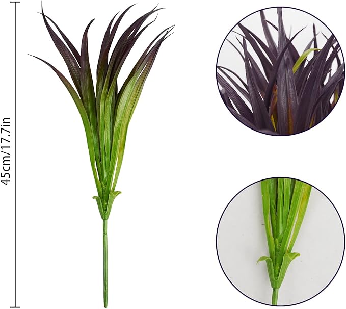 6Pcs Artificial Grass Fake Grass Plants 17.3in Outdoor Plants UV Resistant Faux Greenery Stems for Home Window Garden Office Patio Pathway Front Porch Halloween Décor Light Green & Purple-VerdiqueGarden