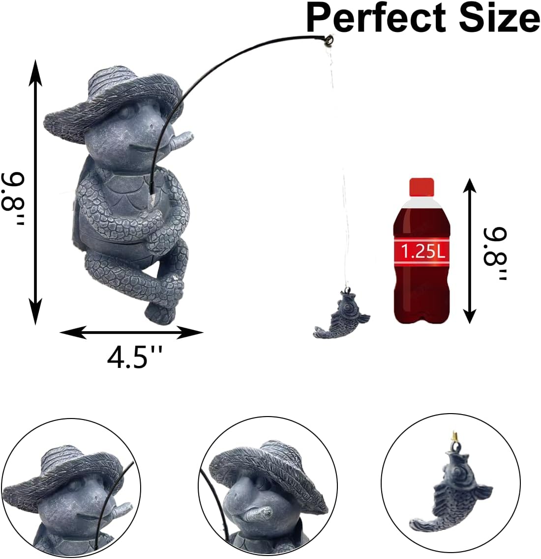 Tortoise Fishing Statue Garden Decor，9.8" Weatherproof Resin Tortoise Fishing Sculpture Decor for Fish Ponds, Koi Ponds, Waterfalls, Poolside Outdoor Gardens Resin Figurine for Indoor Outdoor Décor-VerdiqueGarden