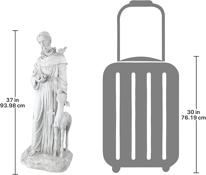 Design Toscano Francis of Assisi, Patron of Animals Religious Garden Decor Statue, 37 inches Tall, Cast Stone Resin, Antique Stone Finish-VerdiqueGarden