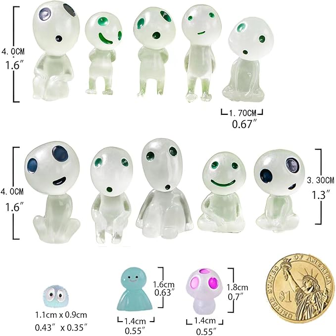 BEZALEL Glow in the Dark Tree Spirits, 49 Pcs Luminous Elves Tree Ghosts Figurines Kit, Mini Glow Fairy Garden Accessories Outdoor with Mini Mushrooms for Garden Bonsai Succulent Terrarium Decorations-VerdiqueGarden