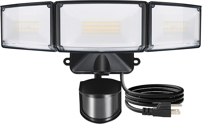 LUTEC 49W Motion Sensor Outdoor Lights, 5500 LM Plug in Flood Light Outdoor, Dusk to Dawn, IP65 Waterproof Security Lighting, 5000K Daylight, Adjustable Wall-Mounted for Garage, Yard, Porch (Black)-VerdiqueGarden