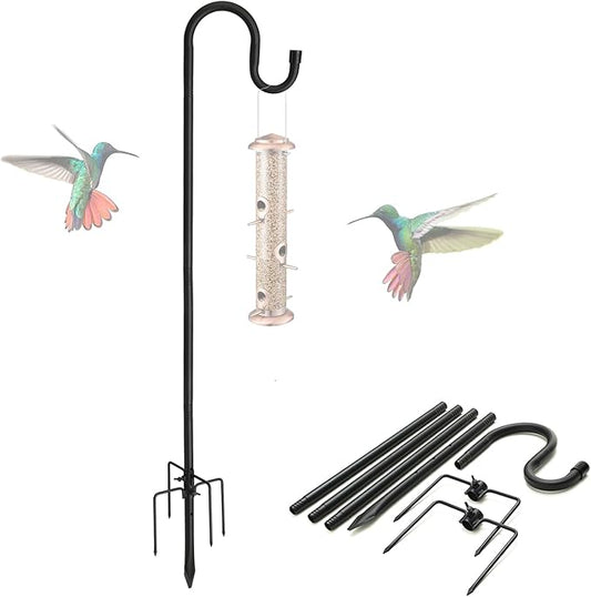 Shepherds Hooks, 62" Bird Feeder Pole for Outdoor, 4/5” Thick Hummingbird Feeders Stand Heavy Duty, Hanging Plant Hanger Stake with 5-Prong Base, Metal Shepard Stick-VerdiqueGarden