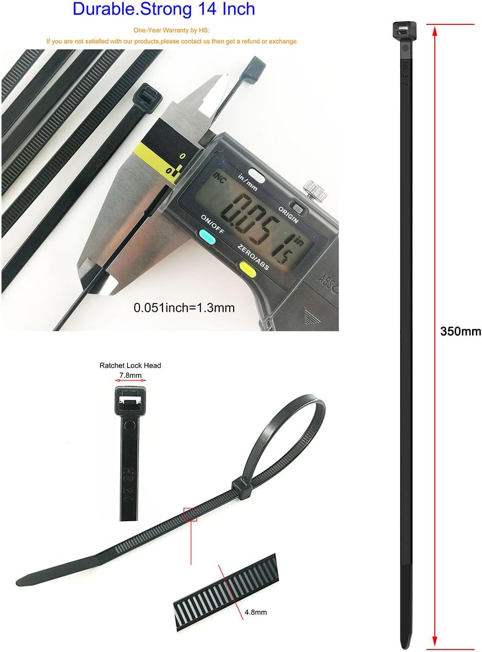 HS Plastic Zip Wire Ties Black Nylon Cable Zip Ties for Fencing Travel Outdoor Purpose, Cable Ties 14 Inch 50 LBS UV Resistant 500 Pieces-VerdiqueGarden