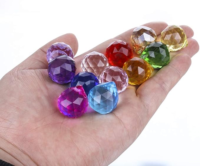 H&D 20mm Multi-Color Crystal Ball Prism Feng Shui Faceted Decorating,Pack of 12-VerdiqueGarden