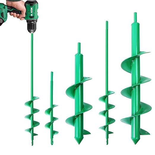 4 Pack Garden Ground Earth Spiral Drill Bit for 3/8" Hex Drive Drill, Auger Drill Bits for Bulbs Planting, Hole Digger Flowers,Bedding Digging Plant Rapid Planter Tool-VerdiqueGarden