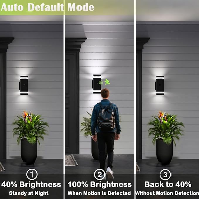 Motion Sensor Outdoor Wall Lights, Dusk to Dawn Exterior Light Fixtures with 3 Lighting Modes,Up and Down Porch Lights 5000K Daylight, Waterproof Modern Wall Sconce for House, Patio, Garage-VerdiqueGarden