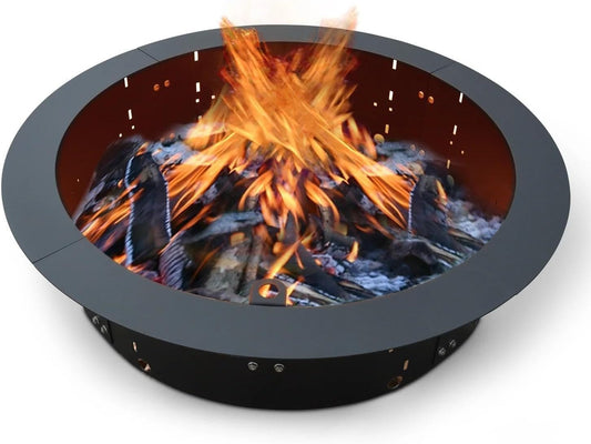 Heavy Duty Black Steel Fire Pit Ring Insert for Outdoors - 31” Round Insert, 38" Outside Flange, 9" Height-VerdiqueGarden