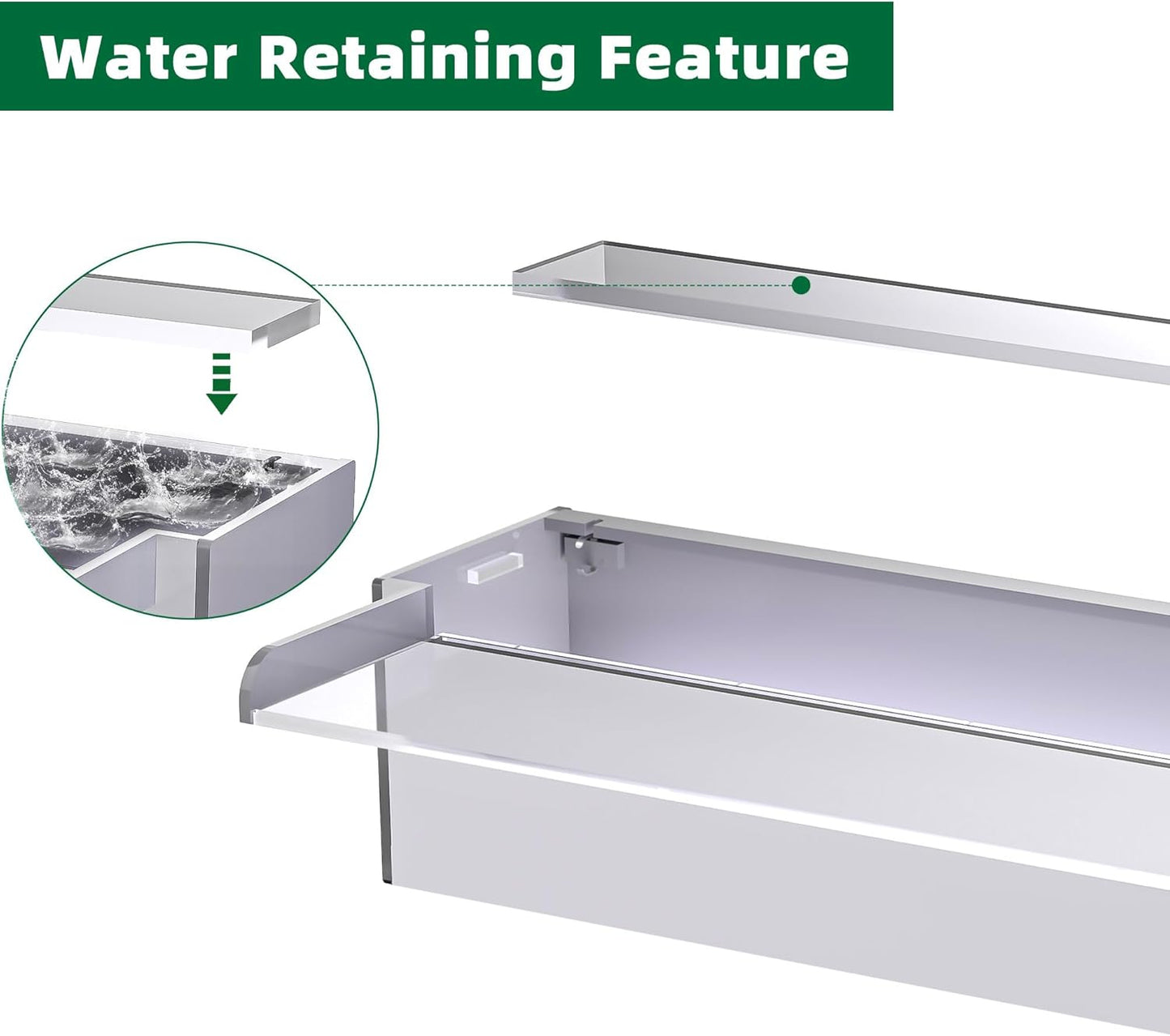 Pool Fountain, LONGRUNNEW Transparent Acrylic Pool Waterfall Spillway, 23.6 Inches Pool Water Feature for Garden Patio, Backyard Koi Pond Decor-VerdiqueGarden