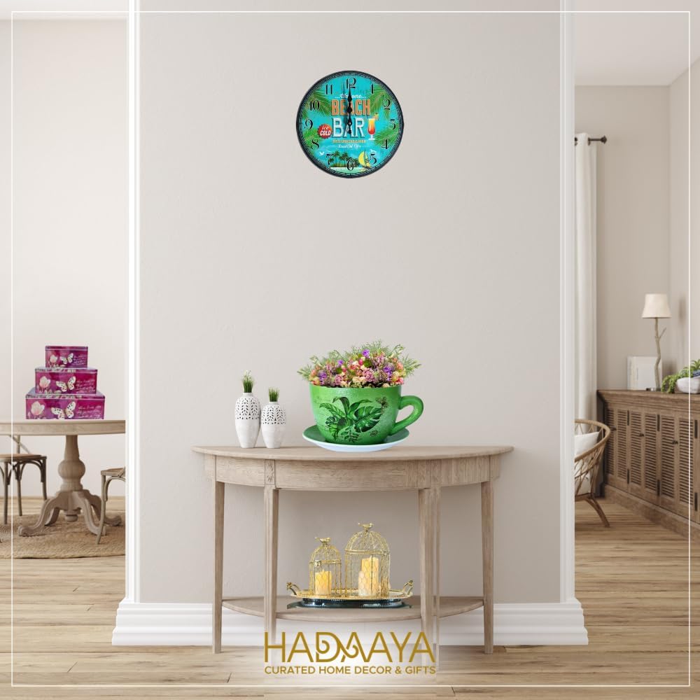 7.5" Ceramic Teacup Planter Pot with Saucer | Ideal for Succulents, Orchids, Herbs & Flowers | Indoor & Outdoor Use | Thoughtful Gift for Birthday or Wedding & More - Green - Palm Leaves-VerdiqueGarden