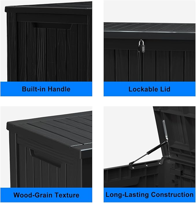 150 Gallon Resin Outdoor Deck Box Waterproof Patio Furniture, Garden Tools, Cushions, Pool Accessories Outside Storage (Black, 150 Gallon)-VerdiqueGarden