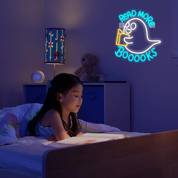 Read More Booooks Neon Sign Read More Books Neon Signs for Wall Decor Dimmable Book Neon Lights Classroom LED Light Up Boo Sign for Bedroom Bookstore Reading Room Library Study Room Decoration-VerdiqueGarden