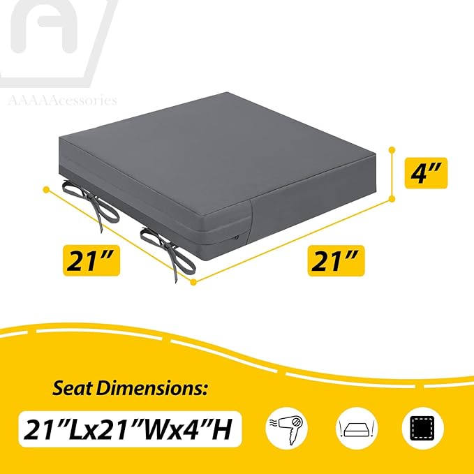 AAAAAcessories Outdoor Seat Cushions for Chairs, Waterproof, Fade-Resistant Patio Furniture Replacement Cushions, 21" x 21" x 4", Set of 2, Dark Gray-VerdiqueGarden