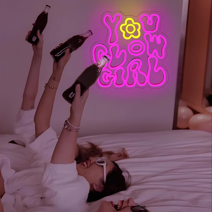 WLHOPE You Glow Girl Neon Sign Pink Led Neon Signs for Wall Decor USB Glowing Girl Neon Light Signs Man Cave Wall Art Signs for Bedroom Girls Room Bar Club Shop Office Wedding Birthday Party-VerdiqueGarden