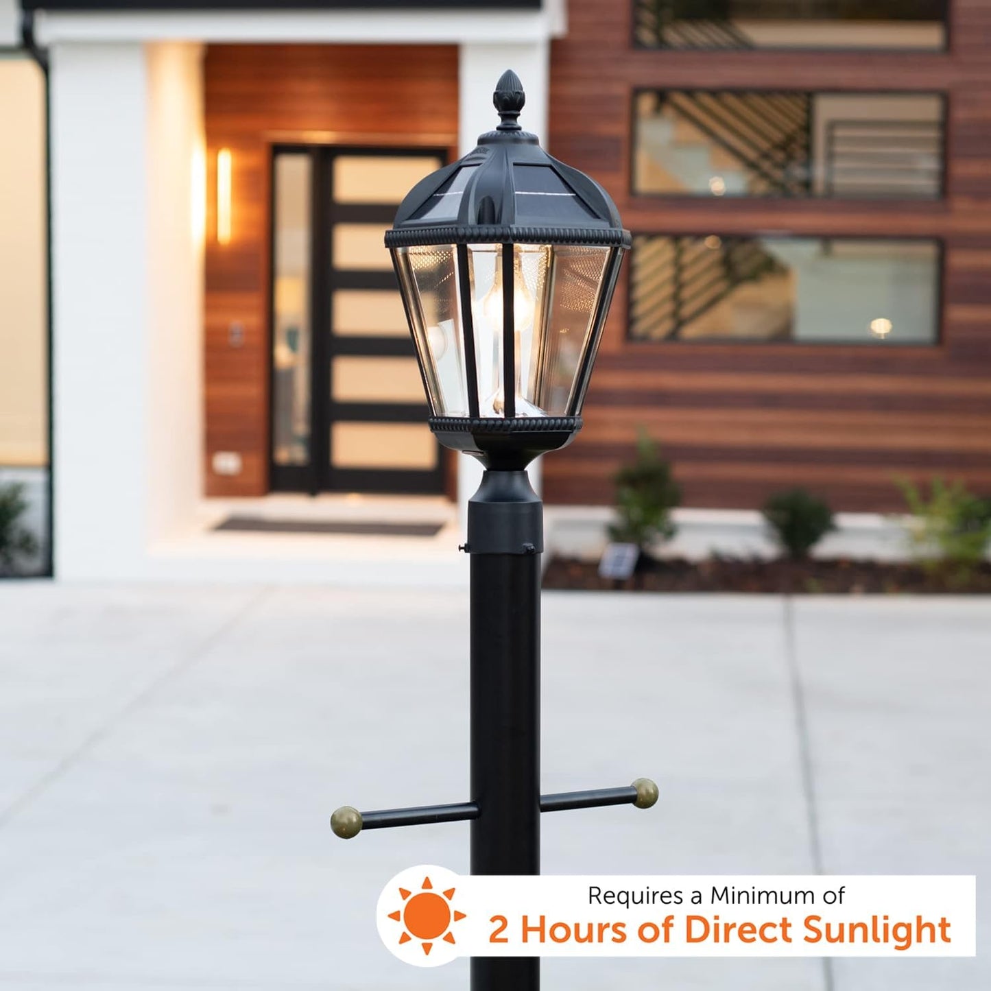 Gama Sonic Outdoor Solar Post Light, Black Aluminum, Royal Bulb, Rain Water Glass, Single Lamp with 3-inch Fitter for Lamp Posts Warm White LED, 98B012 (Upgraded Panel and Battery)-VerdiqueGarden