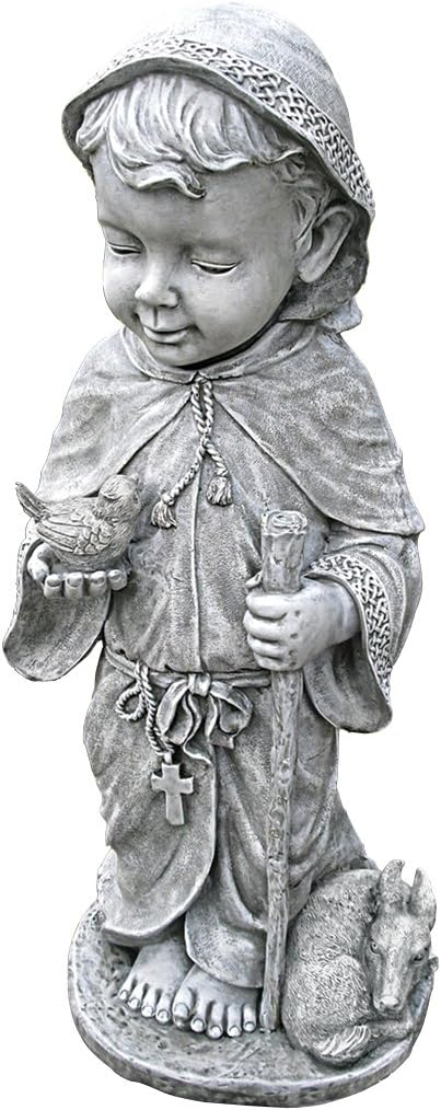 Design Toscano Baby Francis of Assisi Animal Patron Religious Garden Statue, Large Size, 23 inches tall, Cast Stone Resin, Gray Stone Finish-VerdiqueGarden