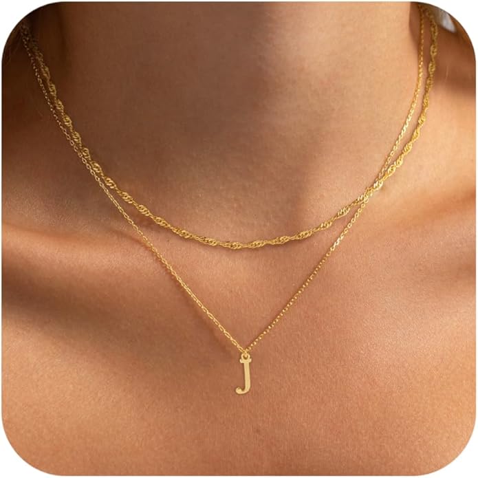 14K Gold Plated Initial Necklaces for Women Dainty Layered Letter Pendant Necklace Cute Choker Necklace Gift Trendy Stuff Personalized Jewelry Stack for Women Her
