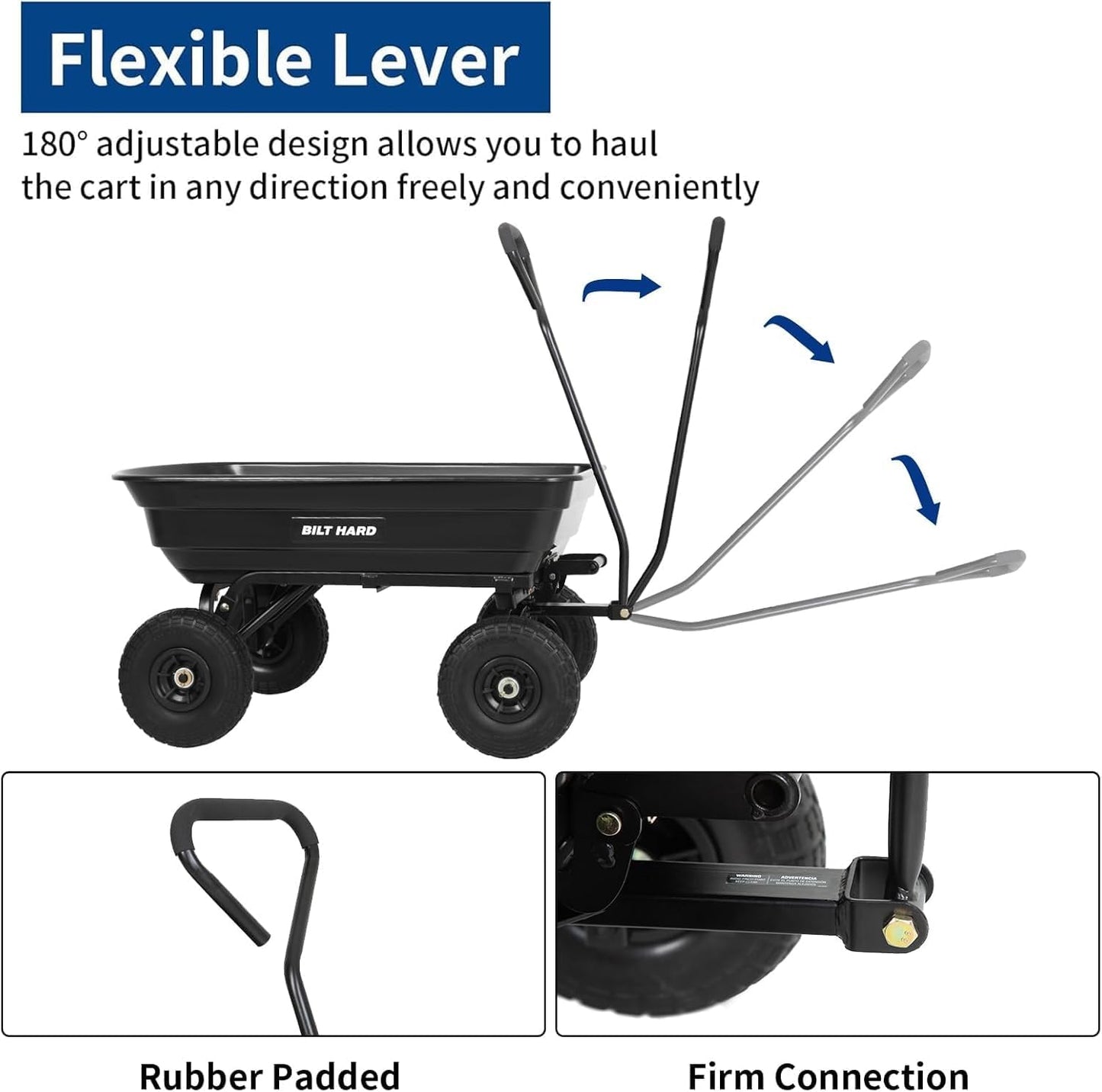 BILT HARD Poly Garden Dump Cart 600 lbs with No Flat Tires, Quick Release, 4 Cu Ft Dump Wagon Heavy Duty for Yard, Outdoor-VerdiqueGarden
