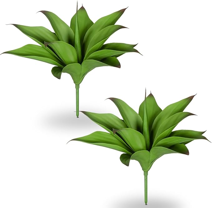 Artificial Agave Plants, UV Resistant Fake Agave Planters for Indoor and Outdoor Decorating Artificial Plants for Outdoors Fake Plants (2Pack, 12.6") Green-VerdiqueGarden