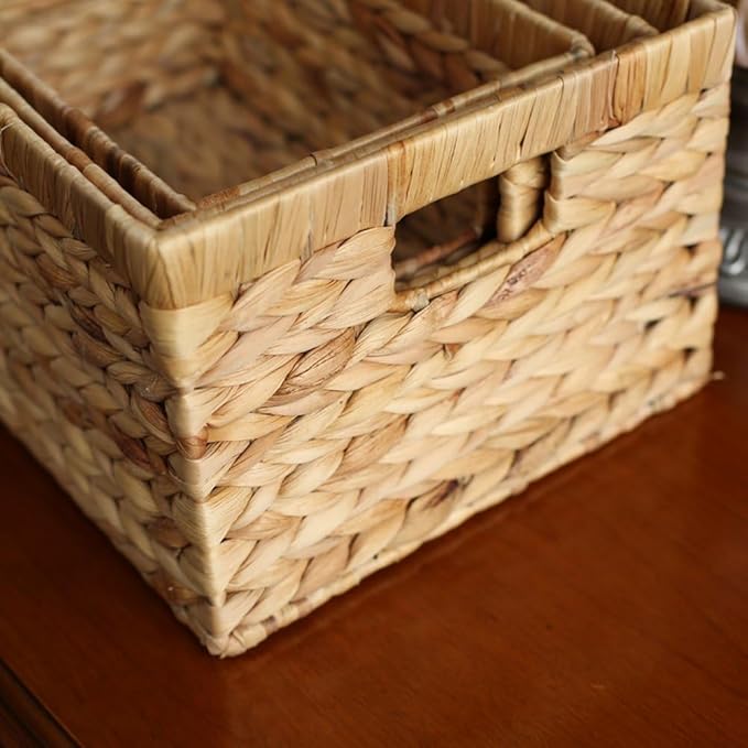 Woven Natural Water hyacinth Rectangular Storage Baskets with inside Handle,Kingwillow(Large)-VerdiqueGarden