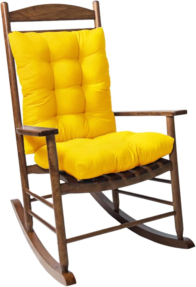 Yellow Rocking Chair Cushion Indoor Outdoor High Back Seat Pad Soft Chair Cushion for Patio Porch Garden Kitchen Office-VerdiqueGarden