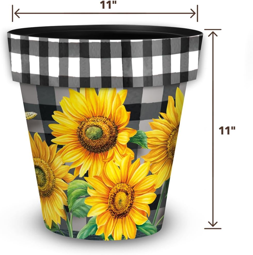 Briarwood Lane Checkered Sunflowers Decorative Medium Planter-VerdiqueGarden