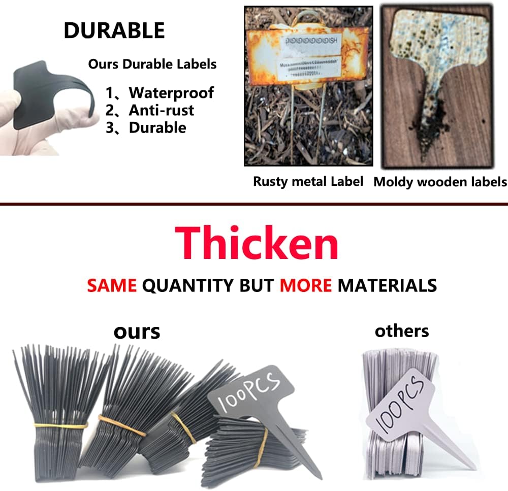 100 Pcs Waterproof Black Durable Plastic Plant Outdoor Garden Labels Nursery Markers T-Type Thick Tags Re-Usable for Vegetables Seedlings-VerdiqueGarden