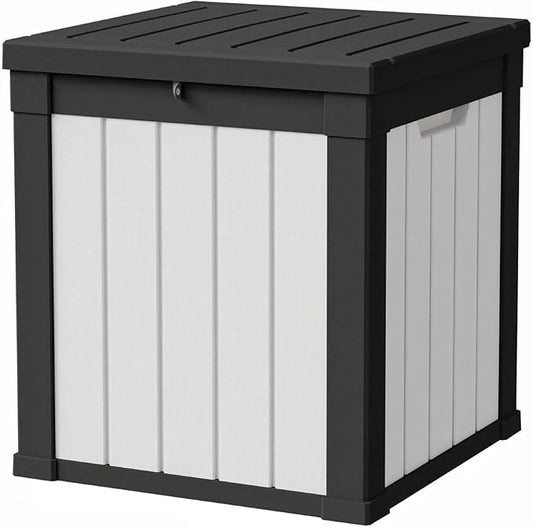50 Gallon Storage Box, Waterproof Deck Box for Indoor & Outdoor Use, Lockable Pool Storage Bin for Package Delivery, Outdoor Bench for Patio Cushions, Garden Tools, Backyard, Black & White-VerdiqueGarden