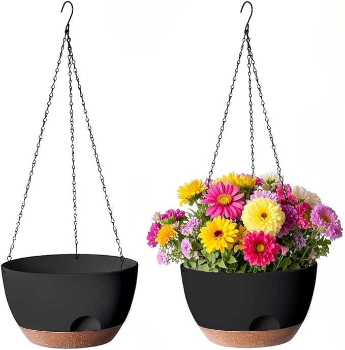 12 Inch Hanging Baskets for Plants Outdoor, Hanging Planters for Indoor Outdoor Plants, Hanging Planter with Self Watering, Hanging Flower Pots (Black)-VerdiqueGarden
